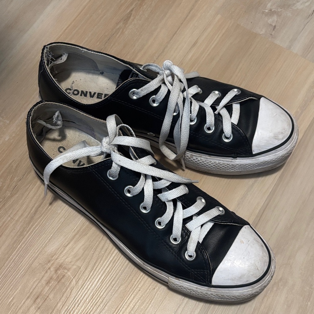 Converse Leather Black and White Platform Low Tops
